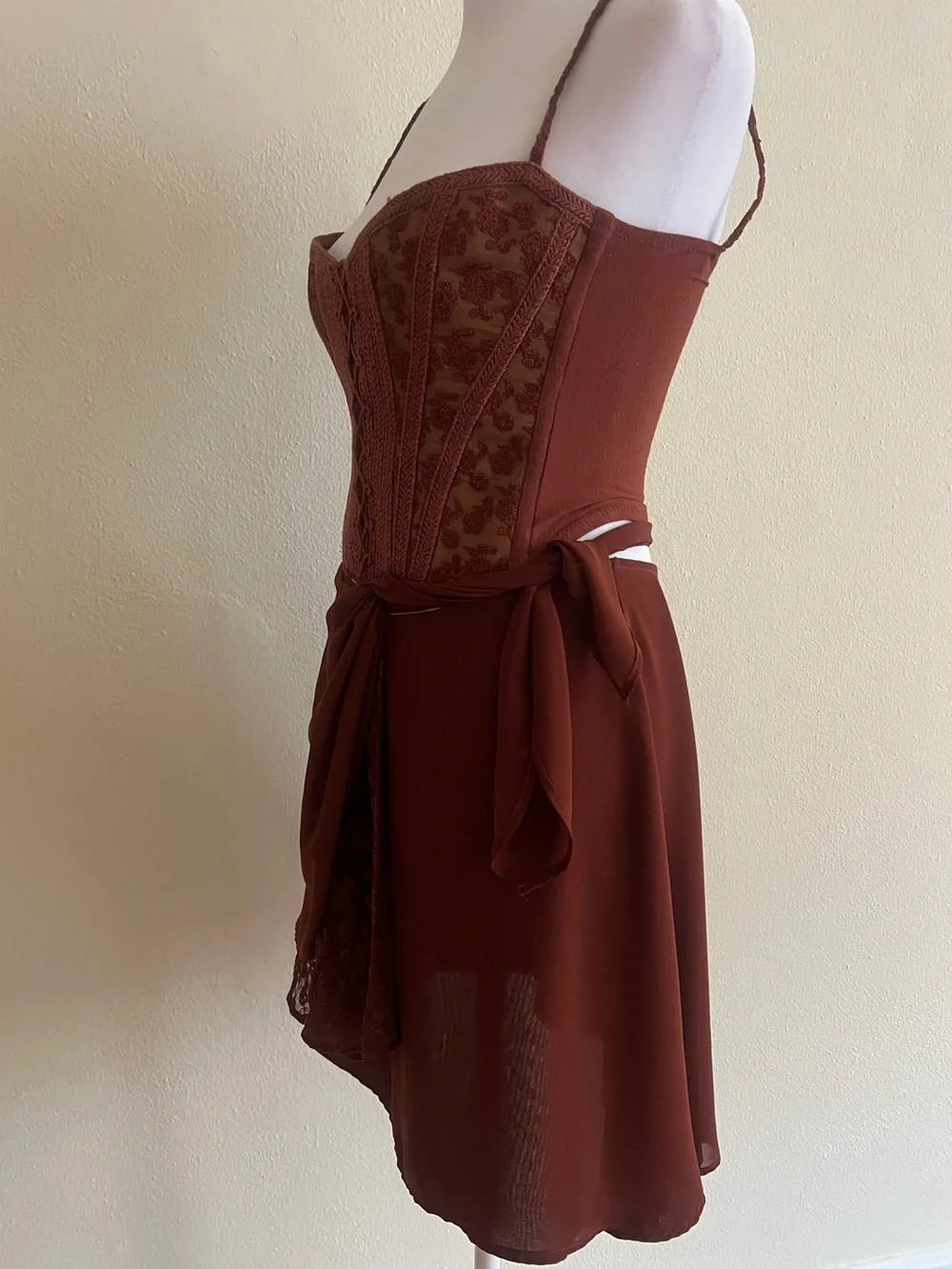 Ritmo di Perla Italy 2PC Set Brown Lace Corset Mini Skirt Size 42 Vintage - Picture 7 of 12